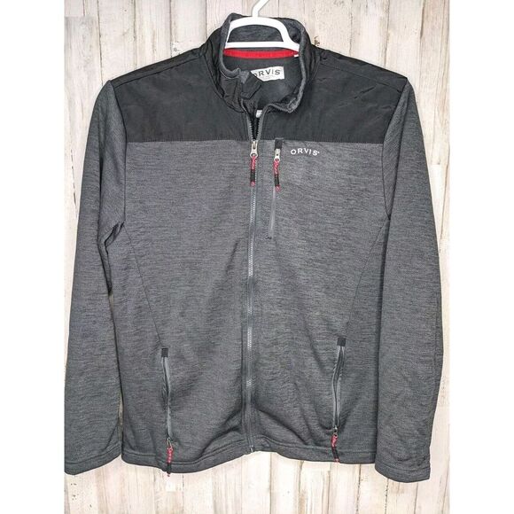 Orvis Bonded Mesh Jacket Men's Medium Gray Black Fleece Full Zip Outdoor Hiking‎ - Picture 1 of 9